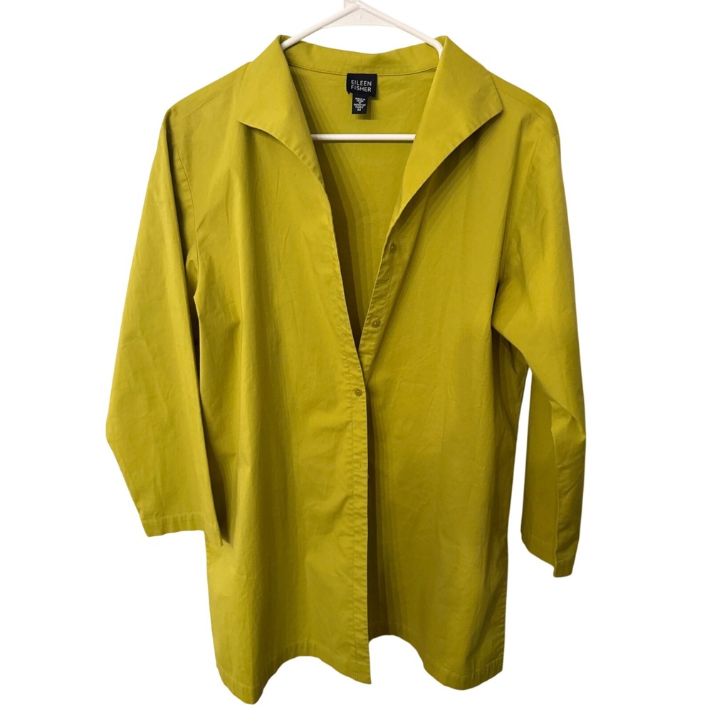 Eileen Fisher Citron Organic Handkerchief Linen Classic Collar Shirt Women's M - Picture 3 of 7